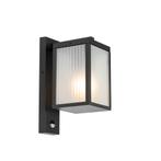 Buiten wandlantaarn zwart met ribbel glas en bewegingssensor, Nieuw, Minder dan 50 watt