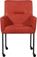 Set van 4 Rode leren moderne eetkamerstoelen - Kenia Leer Bu, Huis en Inrichting, Overige kleuren, Nieuw, Leer, Ophalen of Verzenden