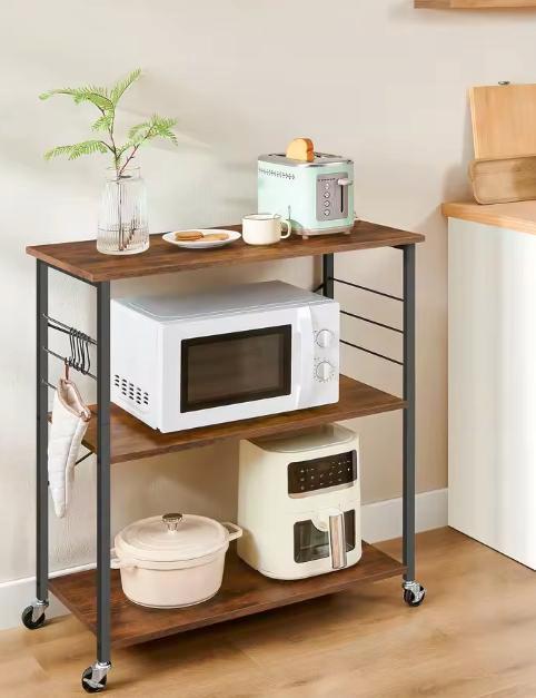 Keukentrolley met 3 Planken – Hout, Metaal en Wielen, Huis en Inrichting, Tafels | Eettafels, Nieuw, Verzenden
