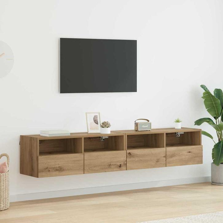vidaXL TV Wandkasten 2 pcs Artisan Eiken 80 x 30 x 30 cm, Huis en Inrichting, Kasten | Televisiemeubels, Nieuw, 50 tot 100 cm