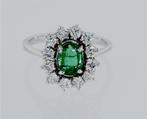 14 karaat Witgoud - Ring - 1.22 ct Smaragd - Diamanten