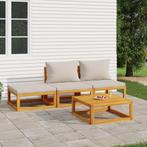 vidaXL 4-delige Loungeset met lichtgrijze kussens massief, Verzenden, Nieuw, Hardhout, Loungeset