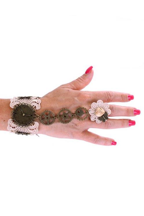 Armband Kant Creme met Ring Great Gatsby Roaring Twenties 2, Sieraden, Tassen en Uiterlijk, Kettingen, Wit, Nieuw, Verstelbaar