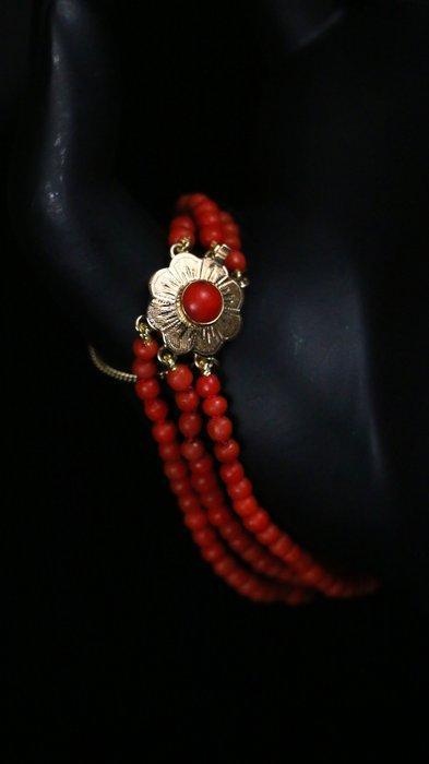 Armband - 14 karaat Geel goud, Bloedkoraal met Gouden 14K, Sieraden, Tassen en Uiterlijk, Armbanden