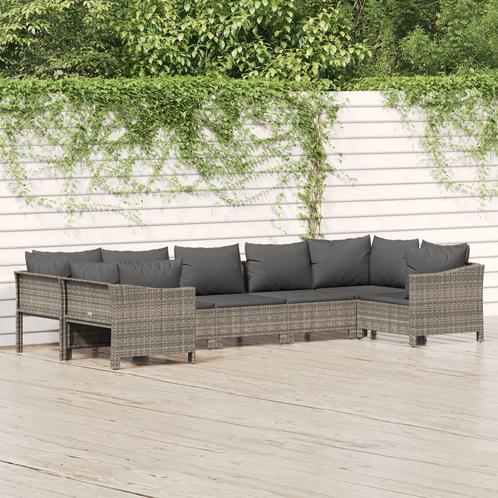vidaXL 7-delige Loungeset met kussens poly rattan grijs, Tuin en Terras, Tuinsets en Loungesets, Loungeset, Nieuw, Rotan, Verzenden