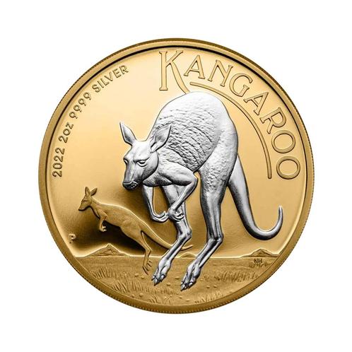 Zilveren Kangaroo munt verguld 2 troy ounce, Postzegels en Munten, Edelmetalen en Baren, Verzenden