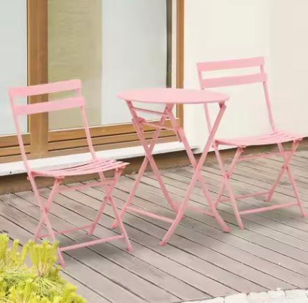 3-delige Roze Bistroset – Opvouwbare Tafel & Stoelen, Tuin en Terras, Tuinstoelen, Nieuw, Verzenden