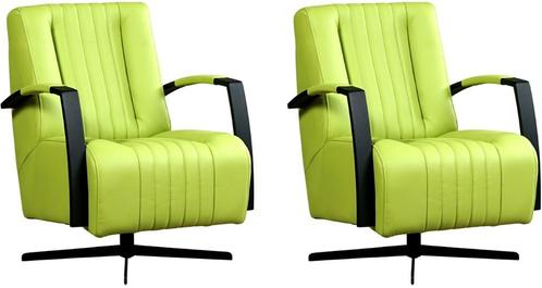 Felgroene leren industriële draaistoels - staal zwart frame, Huis en Inrichting, Fauteuils, 50 tot 75 cm, 75 tot 100 cm, Nieuw
