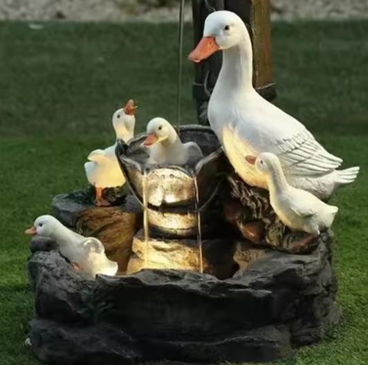 Zonne-energie Hars Fontein Eekhoornen Eend LED Tuindecoratie, Tuin en Terras, Waterpartijen en Fonteinen, Nieuw, Verzenden