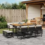 vidaXL 11-delige Tuinset met kussens poly rattan zwart, Meer dan 8 zitplaatsen, Nieuw, Tuinset, Verzenden