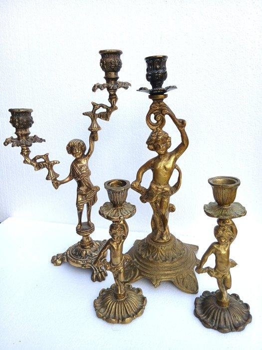 Kandelaar (4) - Messing - putti of engel kandelaar, Antiek en Kunst, Curiosa en Brocante