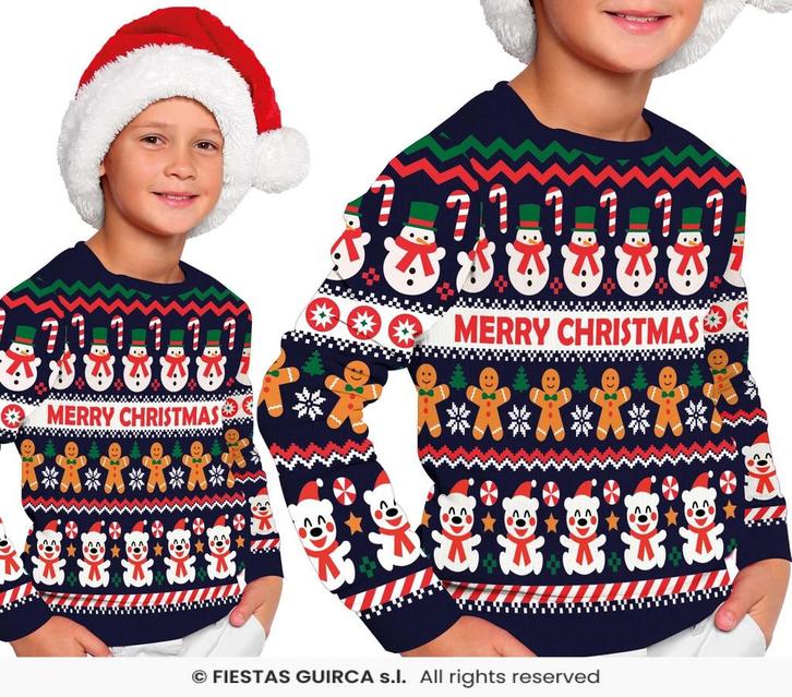 Kerst Sweater Kind Merry Christmas Sneeuwpop Blauw, Kleding | Dames, Carnavalskleding en Feestkleding, Nieuw, Ophalen of Verzenden