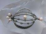 Zilver, Akoya parels & marcasites - Broche - Art Deco