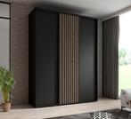 Kledingkast 180cm Zwart Schuifdeuren Latjes - Garderobekast, 150 tot 200 cm, Nieuw, Modern, 50 tot 75 cm