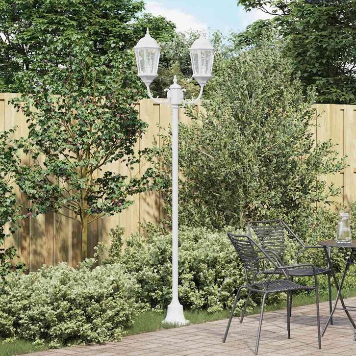 vidaXL Tuin Lantaarnpaal Wit Aluminium en Glas, Tuin en Terras, Buitenverlichting, Nieuw, Verzenden