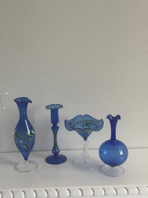 Pot (4) - Glas - Kobalt Blauwe Werveling, Antiek en Kunst, Curiosa en Brocante