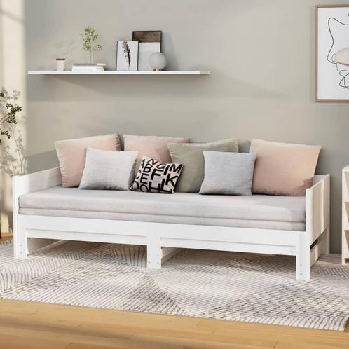 vidaXL Slaapbank uitschuifbaar massief grenenhout wit, Huis en Inrichting, Slaapkamer | Bedden, 80 cm, 200 cm, Wit, Eenpersoons