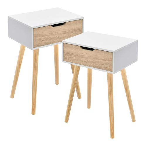 Bijzettafel Östersund 60x40x29,5 cm set van 2 wit en eikenkl, Huis en Inrichting, Tafels | Bijzettafels, Verzenden