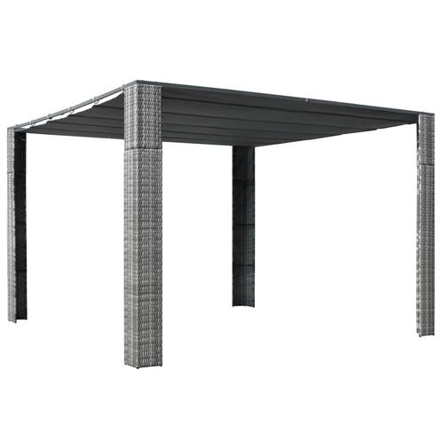 vidaXL Prieel met dak 300x300x200 cm poly rattan grijs en, Tuin en Terras, Partytenten, Nieuw, Verzenden