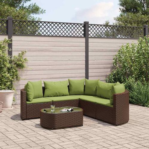 vidaXL 6-delige Loungeset met kussens poly rattan bruin, Tuin en Terras, Tuinsets en Loungesets, Loungeset, Nieuw, 5 zitplaatsen