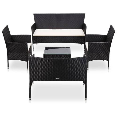 vidaXL 5-delige Loungeset met kussens poly rattan zwart, Tuin en Terras, Tuinsets en Loungesets, Loungeset, Nieuw, 5 zitplaatsen