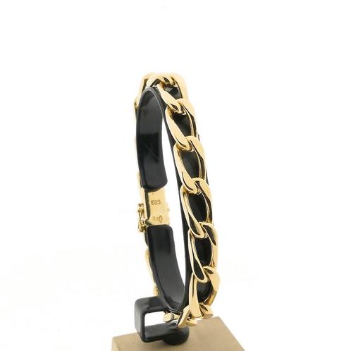 Massief gouden wijde gourmetschakel armband | 18 cm, Sieraden, Tassen en Uiterlijk, Armbanden, Overige kleuren, Gebruikt, Goud