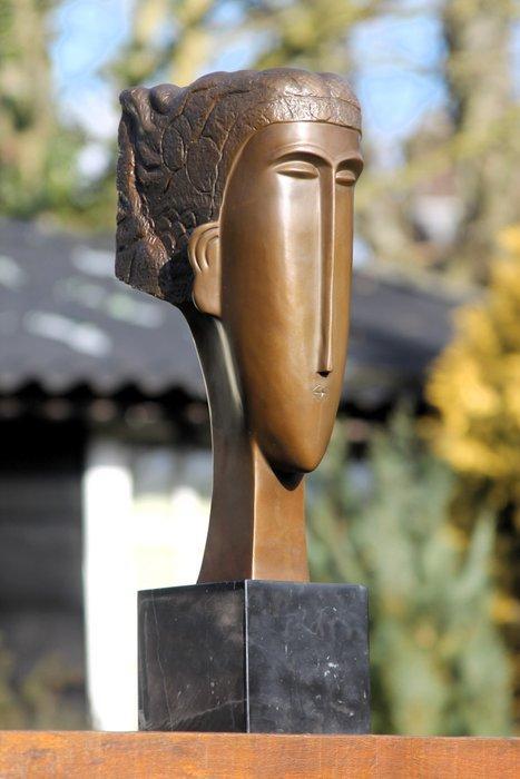 sculptuur, modern woman face - 44 cm - brons marmer, Antiek en Kunst, Kunst | Designobjecten