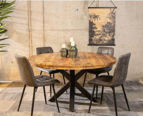 COMBIDEAL - Eettafel Mangohout 120 cm met 4 Leonardo stoelen, Huis en Inrichting, Tafels | Eettafels, Nieuw, Ophalen of Verzenden