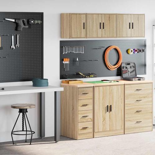 vidaXL Garagekasten 2 st Spaanplaat Sonoma eikenkleurig, Huis en Inrichting, Kasten | Stellingkasten, Nieuw, Verzenden