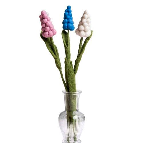 Bloemen Wolvilt - Druifjes/Muscari - Set 3 Stuks - Blauw/Wit, Kinderen en Baby's, Kinderkamer | Inrichting en Decoratie, Nieuw