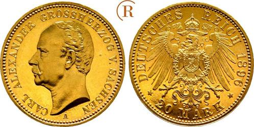 20 Mark goud 1896 A Kaiserreich: Sachsen Weimar Eisenach:..., Postzegels en Munten, Munten | Europa | Niet-Euromunten, Verzenden