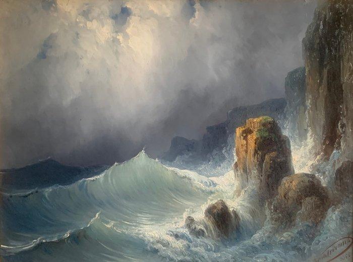 Johannes Hilverdink (1813-1902) - Storm aan de kust, Antiek en Kunst, Kunst | Schilderijen | Klassiek