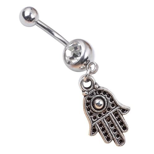 Fako Bijoux® - Navelpiercing - Hamsa Handje - Zilverkleurig, Sieraden, Tassen en Uiterlijk, Piercings, Verzenden
