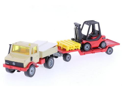 Schaal 1:55 Siku 2522 Unimog U 1500 met heftruck #6714, Hobby en Vrije tijd, Modelauto's | Overige schalen, Gebruikt, Ophalen of Verzenden