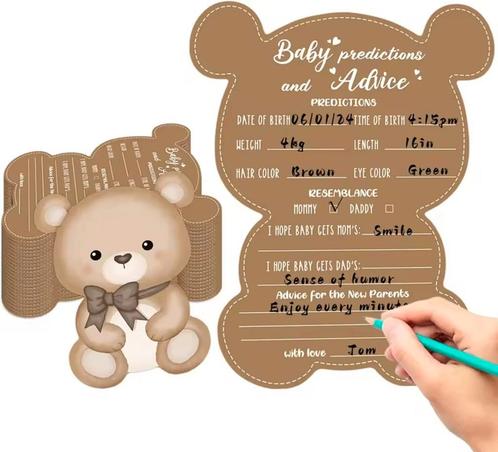 Baby voorspellings- en advies invulkaarten Beer 10 stuks, Hobby en Vrije tijd, Feestartikelen, Geboorte of Huwelijk, Nieuw, Versiering