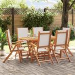 vidaXL 7-delige Tuinset massief acaciahout en textileen, Tuin en Terras, 6 zitplaatsen, Nieuw, Tuinset, Verzenden