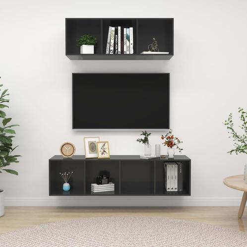 vidaXL 2-delige Tv-meubelset spaanplaat hoogglans grijs, Huis en Inrichting, Kasten | Televisiemeubels, 25 tot 50 cm, Nieuw, Overige houtsoorten
