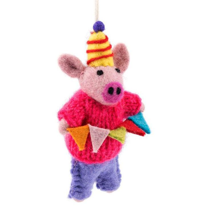 Hanger Wolvilt - Feestvarken Roze met Slinger & Feestmuts -, Kinderen en Baby's, Kinderkamer | Inrichting en Decoratie, Nieuw