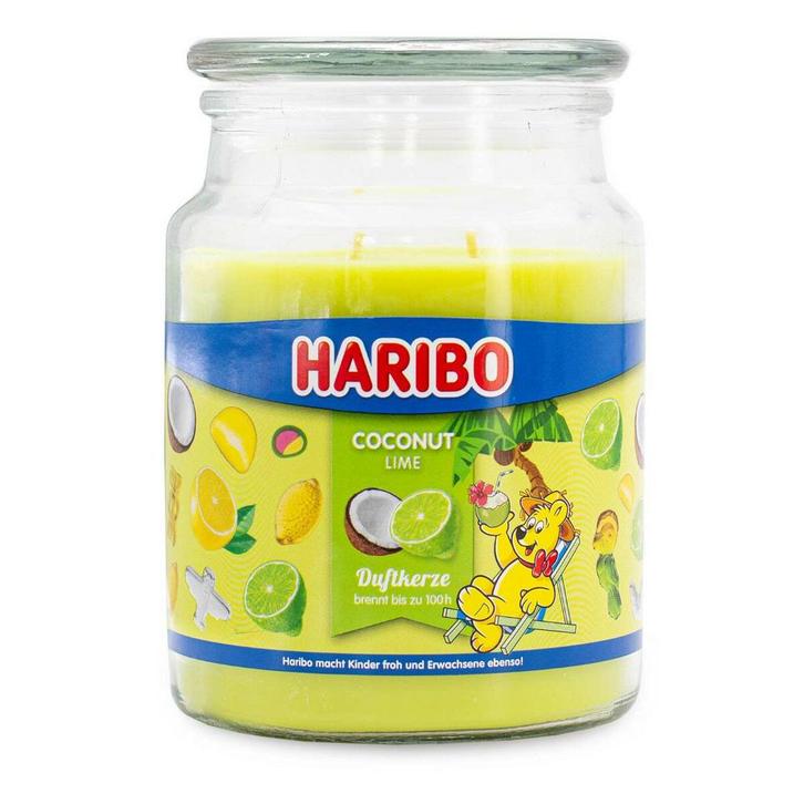 Haribo - Coconut Lime - grote geurkaars - 510 gram, Huis en Inrichting, Woonaccessoires | Kandelaars en Kaarsen, Verzenden
