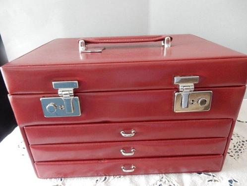 Doos - Prachtige en grote rode leren sieradendoos -, Antiek en Kunst, Kunst | Designobjecten