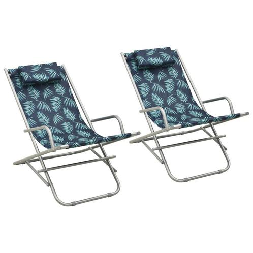 vidaXL Klapstoelen 2 st staal bladpatroon, Tuin en Terras, Ligbedden, Nieuw, Verzenden