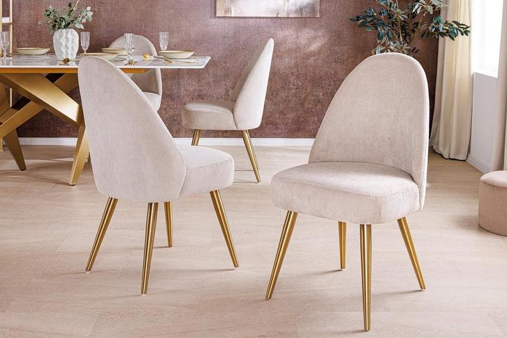Retro Stoel MIA CASA beige corduroy champagne goud, Huis en Inrichting, Stoelen, Ophalen of Verzenden