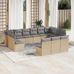 vidaXL 13-delige Loungeset met kussens poly rattan beige, Tuin en Terras, Verzenden, Nieuw, Rotan, Loungeset