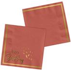 Servetten Hapy Birthday Rood Goud 33cm 20st, Verzenden, Nieuw