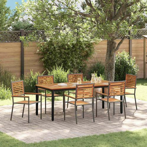 vidaXL Tuin Eetset 7 pcs Grijs en Bruin 200 x 100 x 75 cm, Tuin en Terras, Tuinstoelen, Nieuw, Rotan, Verzenden