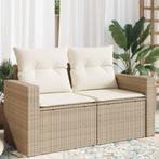 vidaXL Tuinbank 2-zits met kussens poly rattan beige, Verzenden, Nieuw, Rotan