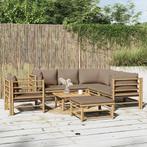 vidaXL 8-delige Loungeset met kussens bamboe taupe, Tuin en Terras, Verzenden, Nieuw, Hout, Loungeset