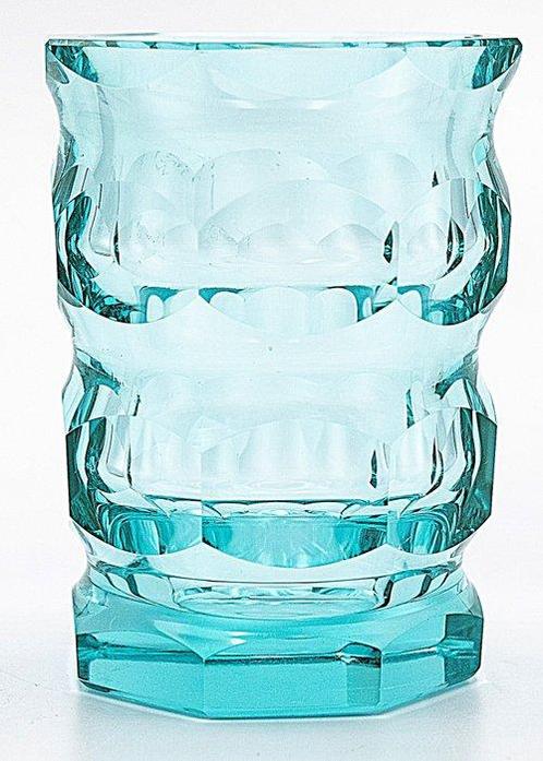 Moser Art Deco Turquoise Faceted Crystal Glass Vase 1920 -, Antiek en Kunst, Antiek | Glas en Kristal