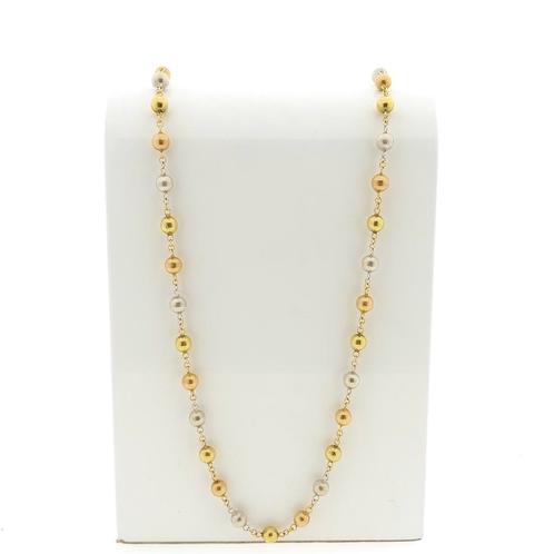 18 Krt. Tricolor gouden ketting met bolletjes | 72 cm, Sieraden, Tassen en Uiterlijk, Kettingen, Overige kleuren, Gebruikt, Goud