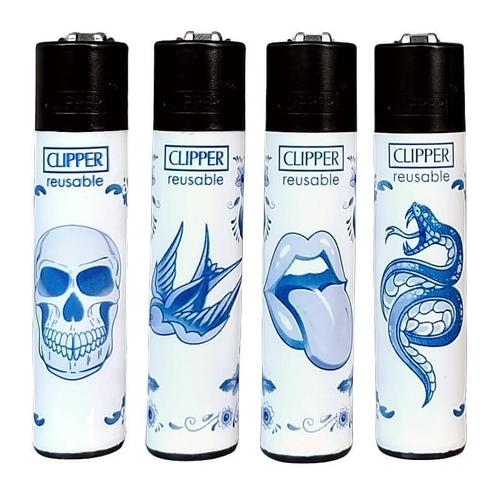 Clipper Aansteker - Tattoo Delft Blue       4 stuks, Verzamelen, Rookartikelen, Aanstekers en Luciferdoosjes, Nieuw, Ophalen of Verzenden